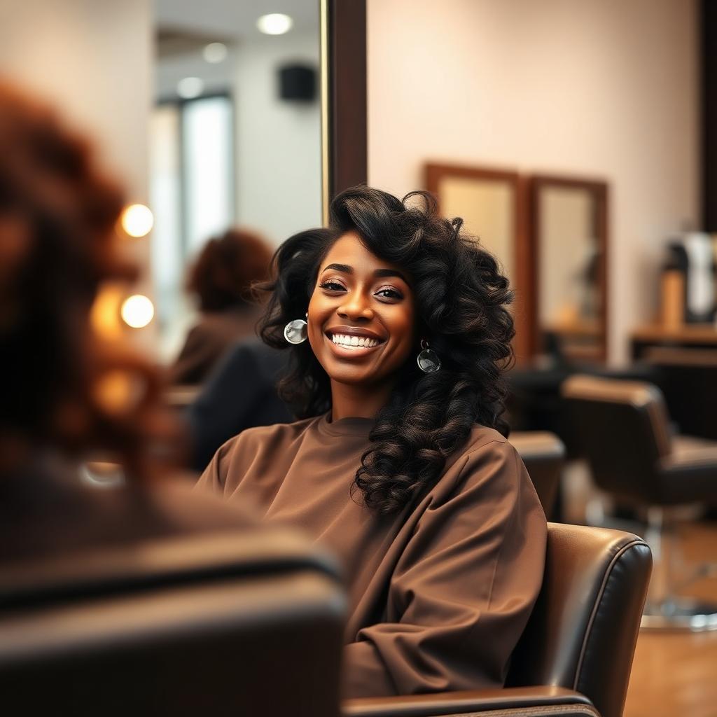 Client smiling after her hair appointment